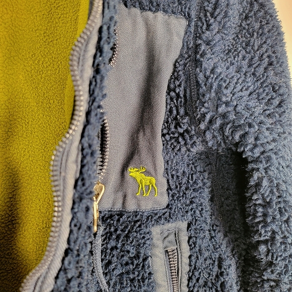 Y2K Abercrombie & Fitch Vintage Navy Green Deep Pile Fleece Jacket Coat Small - Picture 2 of 10